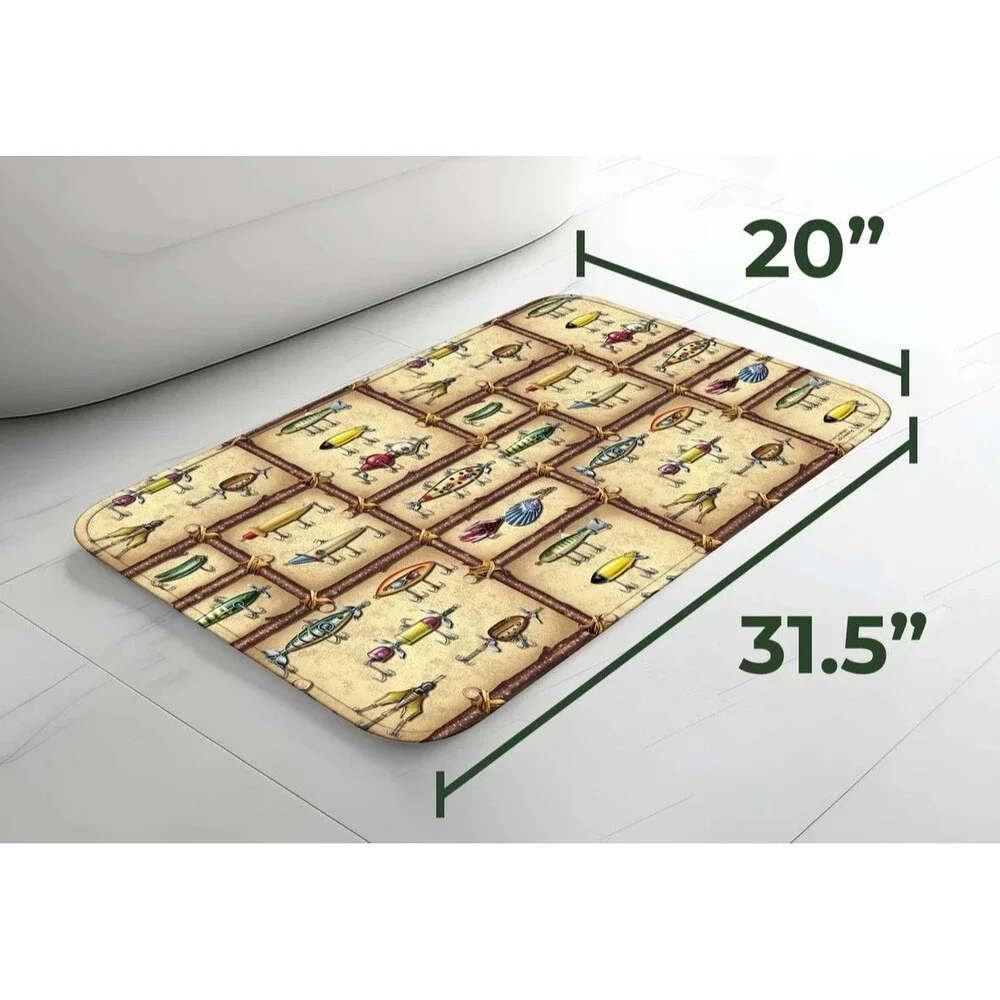 Rivers Edge Products Antique Lure Memory Foam Bath Mat Bathroom Fishing Decor